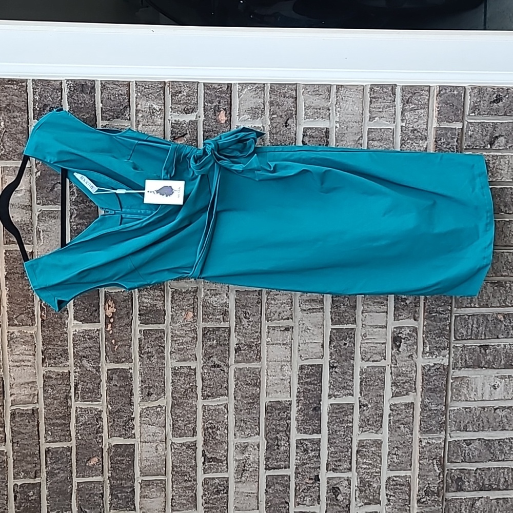 Chic Blue V-Neck Sheath Midi Dress for Cocktail Events